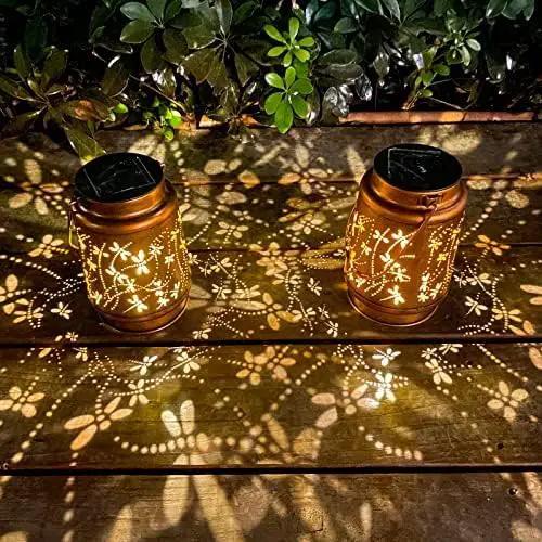 Dragonfly Solar Lanterns Outdoor Hanging, Hollowed-Out Metal Waterproof LED Garden Decor Light for Patio Yard Pathway Lawn Front Porch Tree, Christmas Thanksgiving Birthday Gifts for Women Mom Grandma by GreenHaven Gardens