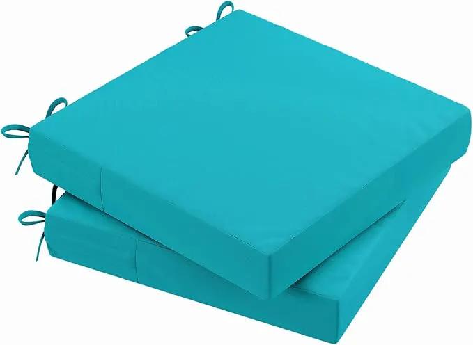 AAAAAcessories Outdoor Seat Cushions for Chairs, Waterproof, Fade-Resistant Patio Furniture Replacement Cushions, 20" x 20" x 3", Set of 2, Turquoise Blue by GreenHaven Gardens