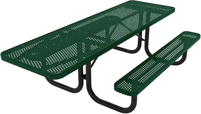 Coated Outdoor Furniture Heavy-Duty Portable ADA-Compliant Outdoor Picnic Table, Punched Steel Patio Dining Furniture Made in America (8ft Rectangular, One-Side Handicap, Green) by GreenHaven Gardens