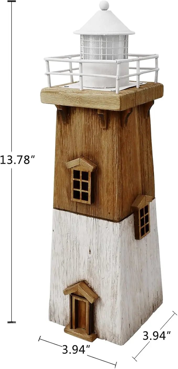 Wooden Lighthouse Decor with Light, Decorative Nautical Lighthouse Rustic Ocean Sea Beach Themed Lighthouse Decoration, Handcrafted Tabletop Nautical Themed Home Decor Bathroom Decor (13.78“H) by GreenHaven Gardens