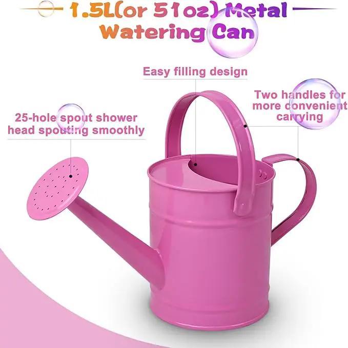 Finderomend 1.5 Liter Metal Watering Can,Iron Art for Kids Children Garden Watering Bucket Indoor Outdoor Home Office Gardening Plant Sprinkling Can (Pink) by GreenHaven Gardens