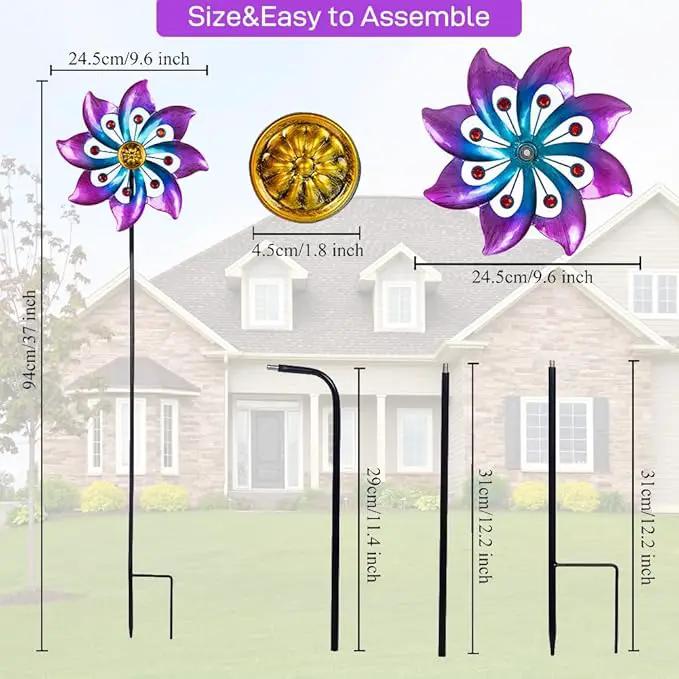 VEWOGARDEN Garden Metal Flower Wind Spinners Outdoor, Kinetic Wind Sculptures & Spinners for Yard Lawn Patio Decorations, Blue-Purple by GreenHaven Gardens