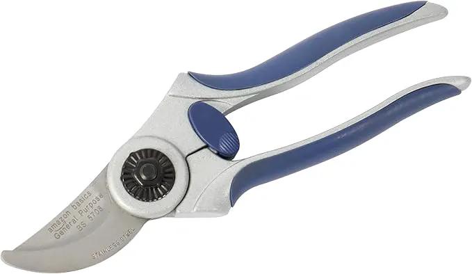 Amazon Basics Professional Hand Pruners, Pruning Shears for gardening, 7-inch Steel Bypass Garden Scissors, Blue by GreenHaven Gardens