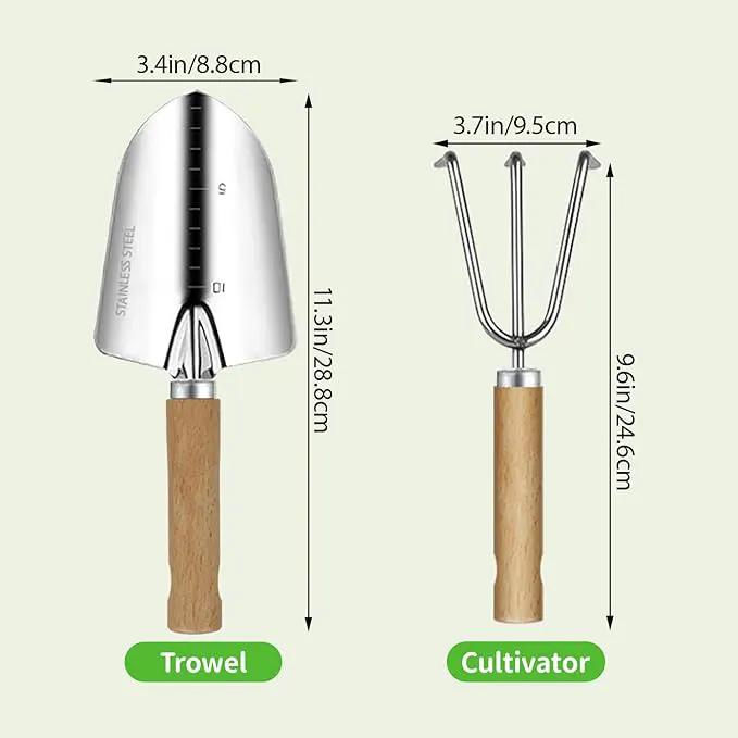 Garden Tool Set, 2 Pieces Stainless Steel Heavy Duty Garden Tools, Gardening Kit with Wooden Handle Garden Hand Tools, Durable Garden Tools for Gardening, Gardening Gifts for Women Men by GreenHaven Gardens