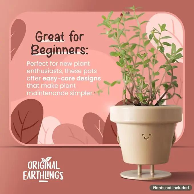Original Earthlings Standing Pot - 3.5 Inch Cute Plant Pot - Plastic Funny Planter with Drainage - Unique Cactus Plant Lover Gift - Small Succulent Face Flower Pot - Cute Plant Gifts for Plant Lovers by GreenHaven Gardens