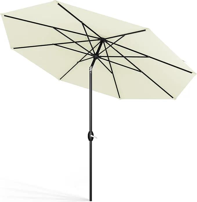 Midtown Umbrellas Sunbrella Umbrella 8 Feet Outdoor Umbrella With Sunbrella Canvas Natural Acrylic Fabric - Auto-Tilt Aluminum Frame Patio Umbrella For Backyard, Deck, Garden, Pool - Black Pole by GreenHaven Gardens