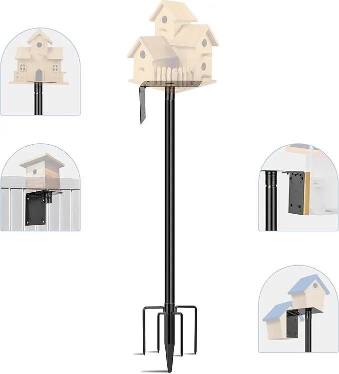 Ottsuls Bird Feeder Pole, 92 Inch Heavy Duty Bird House Pole Kit for Outdoors, with Wooden Board, 5-Prong Base Feeding Station for Wild Birds Watching, Adjustable Feeder Stand (House Not Included) by GreenHaven Gardens