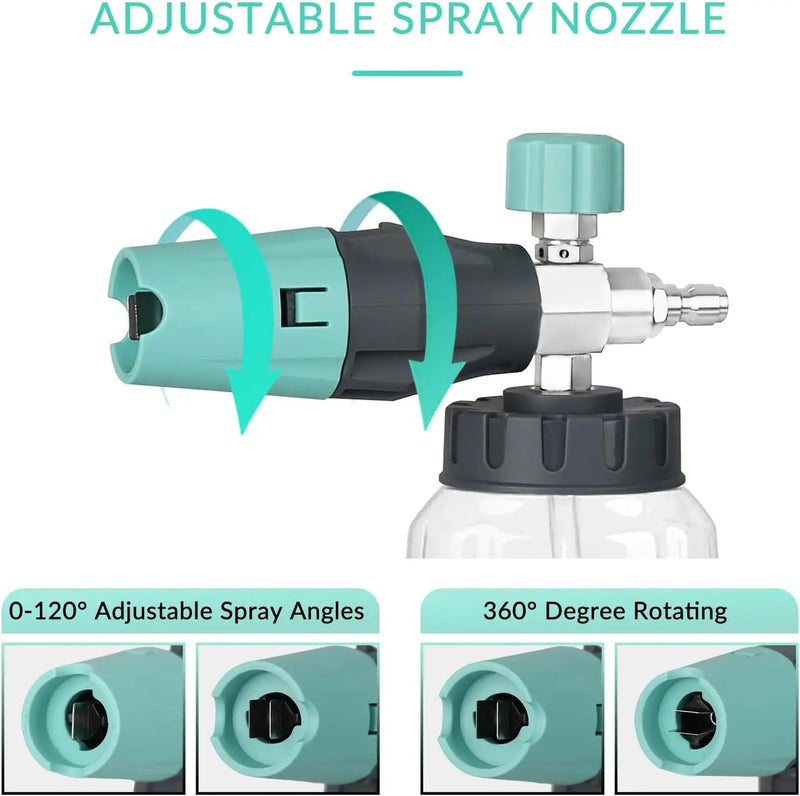 Sooprinse Pressure Washer Foam Cannon with Dual Connector Accessory, Power Washer Soap Cannon with Double Tip Attachment, 5 Power Washer Nozzle Tips, 1/4" Quick Connect, 4000 PSI by GreenHaven Gardens