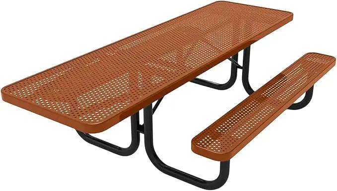 Heavy-Duty Portable ADA-Compliant Outdoor Picnic Table, Punched Steel Patio Dining Furniture Made in America (8ft Rectangular, One-Side Handicap, Textured Copper) by GreenHaven Gardens