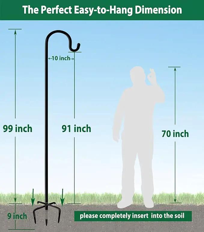 Artibear Adjustable Outdoor Shepherd Hook Stand with 5 Prong Base, 108 Inches Tall 3/5 in Thick, Shiny Black (1 Packs) by GreenHaven Gardens