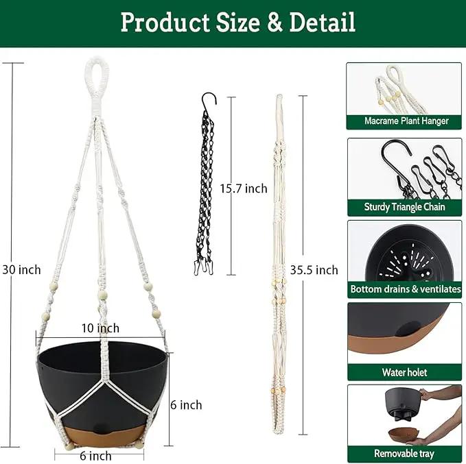 Hanging Planter Self Watering 10 Inch, 2 Pack Indoor Outdoor Hanging Baskets, Hanging Flower Pots with Drainage Hole & 2 Kinds of Plant Hangers for Garden Home Decor(Grey)… by GreenHaven Gardens