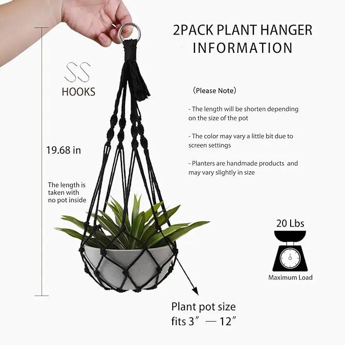 Artilady Black Plant Hanger Macrame Hanging Planter for Indoor Boho Plants Holder with Hooks Hanging Plant Basket Outdoor Window Wall Plants Home Decor by GreenHaven Gardens