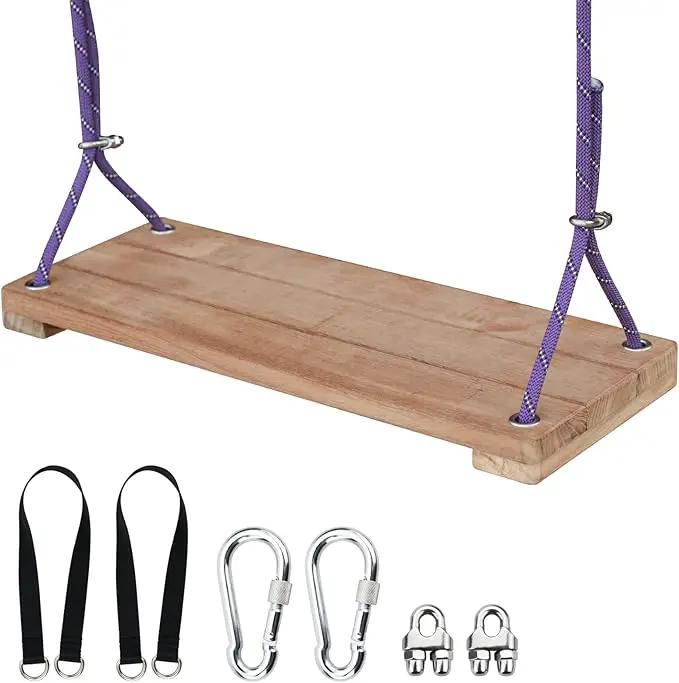 Teak Wood Swing 18.6"x7.6" - Outdoor Wooden Tree Swing Seat for Adults & Kids, Backyard Wood Swings with Height Adjustable Design by GreenHaven Gardens