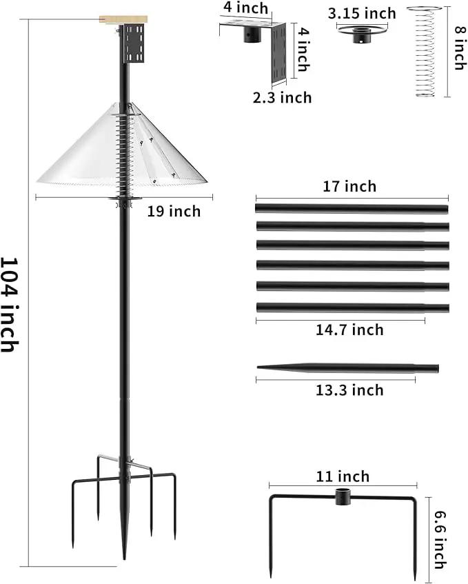Bird Feeder Pole with Squirrel Baffle - 104 Inch Bird House Pole for Outdoors Heavy Duty, Squirrel Proof Baffle with Stainless Steel Spring for Better Defense, Slip-Fit Connection by GreenHaven Gardens
