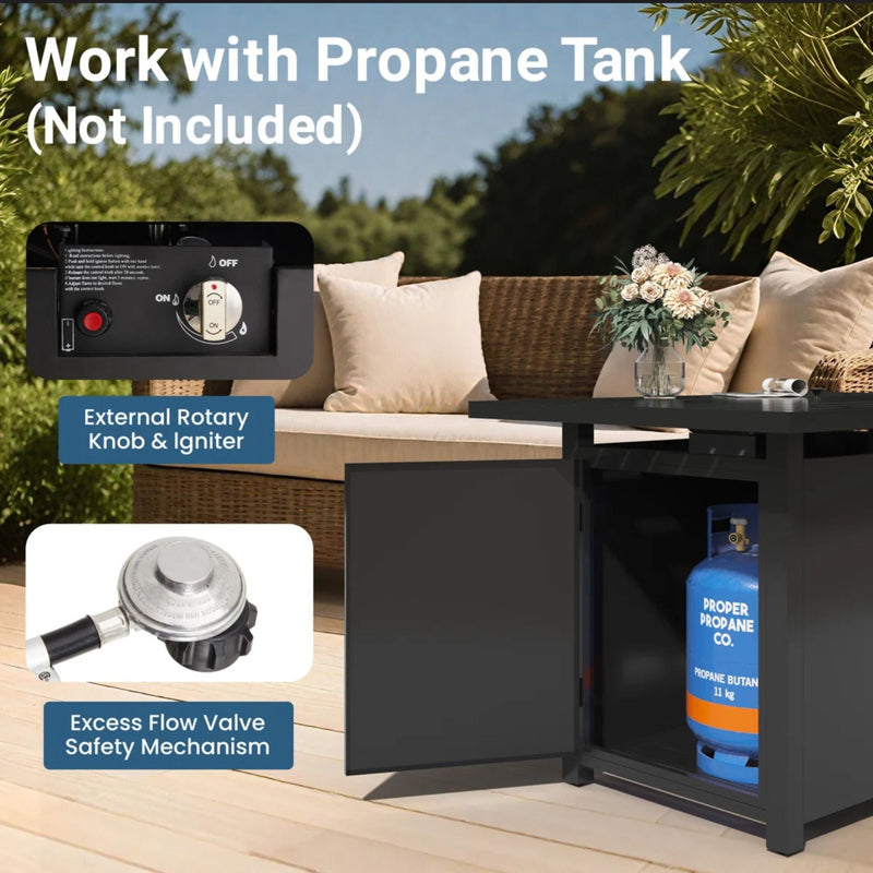 Outdoor 2 In 1 Gas Fire Pit Table With Lid & Glass Shield, Stainless Burner, Lava Rock, Rectangular Design - Black by HouseOfZazla