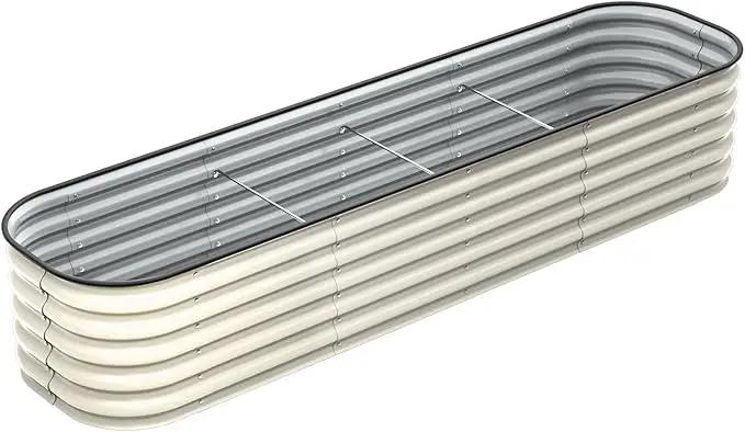 Enyu&You 8x2x1.5ft Galvanized Raised Garden Bed kit,Outdoor Oval Metal Planter Box for Planting Vegetables, Flowers,Fruits-White by GreenHaven Gardens