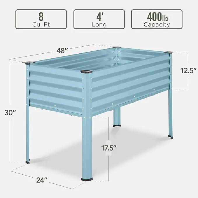 Best Choice Products 48x24x30in Galvanized Raised Garden Bed, Metal Elevated Planter Box, Vegetable Garden for Backyard, Patio, Balcony - Mist Blue by GreenHaven Gardens