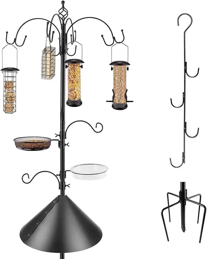 Bird Feeding Station Kit Bird Feeder Pole Wild Bird Feeder Kit with Squirrel Baffle and Suet Cage Mesh Tray Fruit Hook Double W Hook for Attracting Wild Birds by GreenHaven Gardens