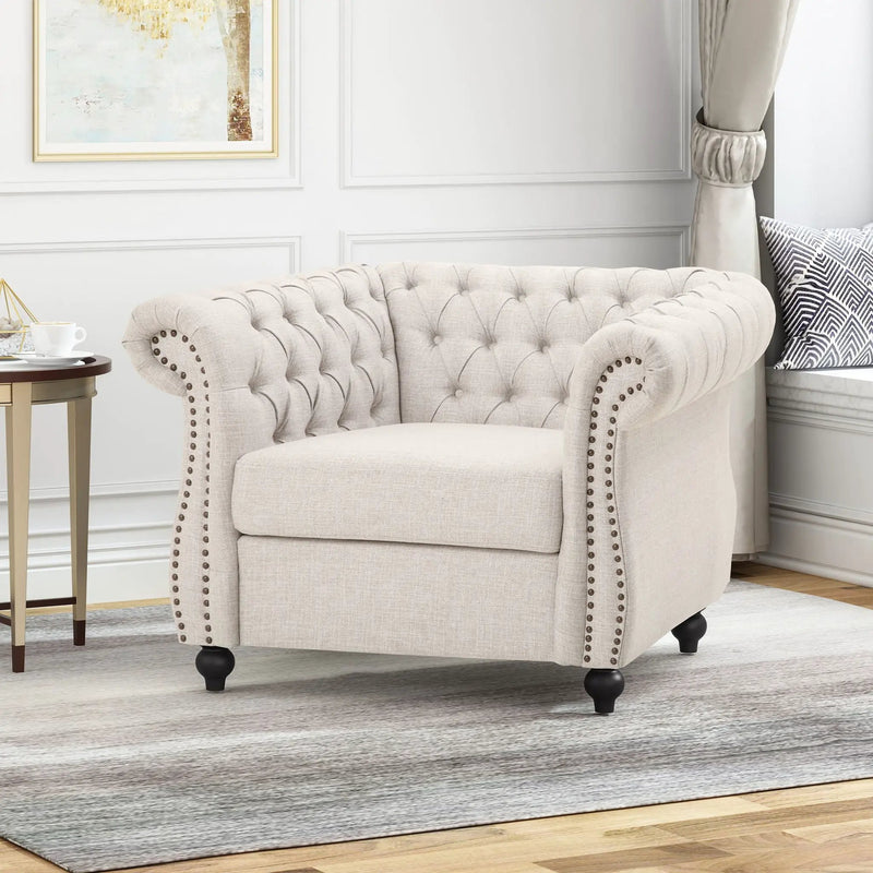Nexuson Upholstered Chesterfield Chair With Deep Tufted And Nailhead Trim by HouseOfZazla