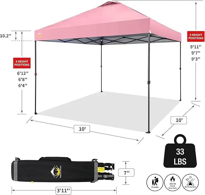 CROWN SHADES 10x10 Pop Up Canopy Tent - Patented Center Lock One Push Instant Outdoor Canopy Beach Tent with STO-N-Go Bag 8 Stakes & 4 Sand Bags，Pink by GreenHaven Gardens