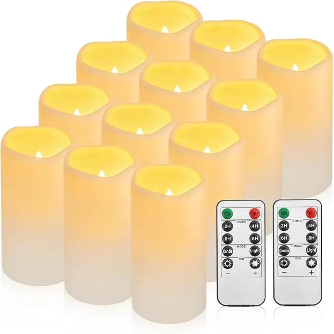 Waterproof Flameless Remote Control Candles 12PACK（D3''*H5.5''） Battery Operated Flickering LED Pillar Candle，plastic with 10-Key 24Hours Timer for Outdoor/Indoor Party Garden Lanterns Porch Ivory by GreenHaven Gardens