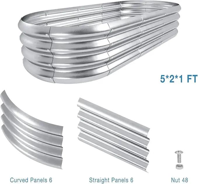 HOXHA Planter Raised Beds, 5X2X1 FT Land Guard Oval Galvanized Steel Planter Box, Metal Raised Garden Bed kit, for Outdoor Growing Fresh Veggies, Flowers, Herbs, and Succulents by GreenHaven Gardens