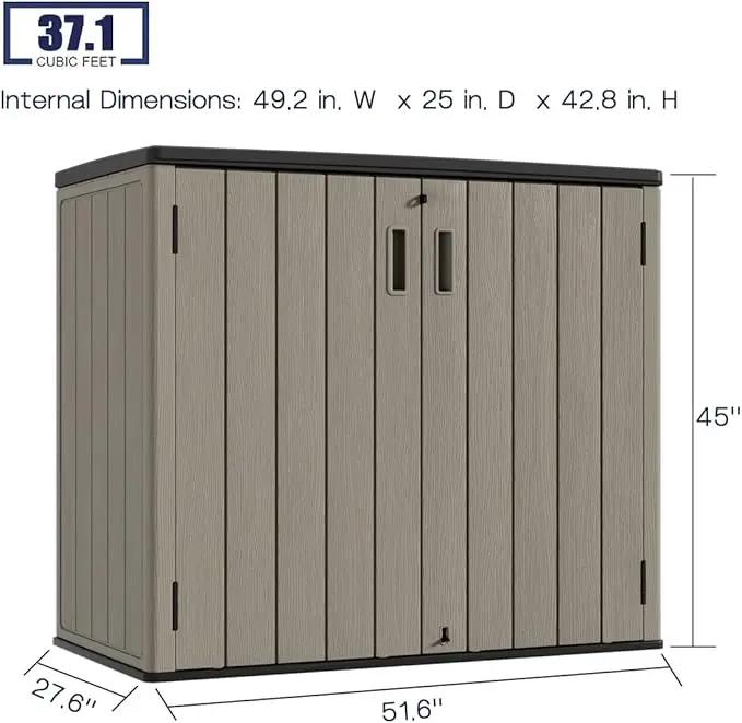 KINYING Outdoor Horizontal Storage Sheds,Outdoor Storage Cabinet Waterproof Resin Tool Storage Box for Lawn Mower,Garden Tools and Patio Furniture, Lockable (Brown) by GreenHaven Gardens