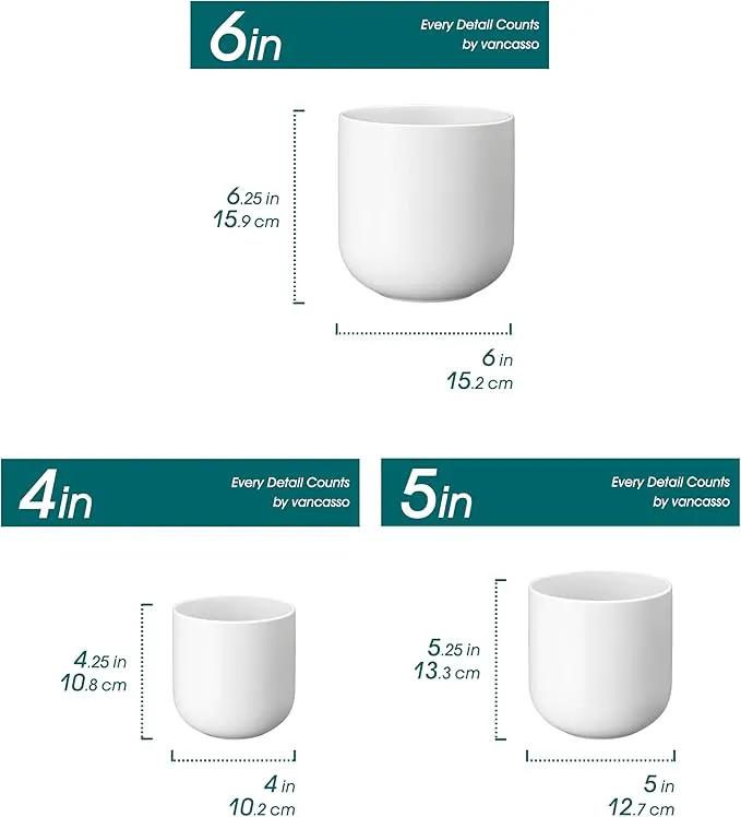 vancasso Ceramic Plant Pots, 4+5+6 inches, Set of 3, Planters with Drainage Hole, Flower Pots Planters Pots for Indoor Plants, Modern Indoor Decorative Garden Pot, Home Decor, White by GreenHaven Gardens