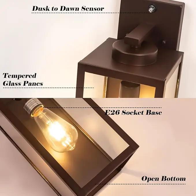 Oil-Rubbed Bronze Dusk to Dawn Outdoor Wall Light, Large 16" Exterior Wall Lantern Waterproof, Brown Farmhouse Porch Sconce, Modern Wall-Mounted Outside Light Fixture for House Garage, Patio Lamp by GreenHaven Gardens