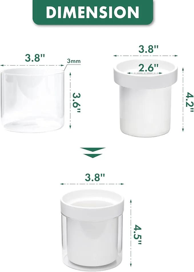 Phoenix Vine 4 Inch Self Watering Planter, White Terracotta Clay Pot with Glass Reservoir for Indoor Plants, Herbs, Flowers, Set of 4, 52-B-E-4 by GreenHaven Gardens