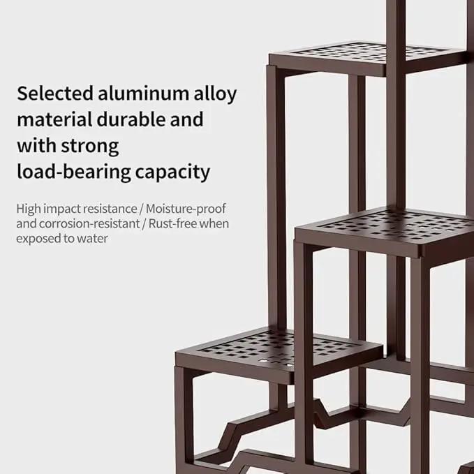 Plant Stand - Aluminum Indoor/Outdoor Flower Rack, Waterproof & Rust-Proof, Stable Support for Pots, Perfect for Living Room, Balcony, Garden, and Office (Brown, 4 Tier) by GreenHaven Gardens