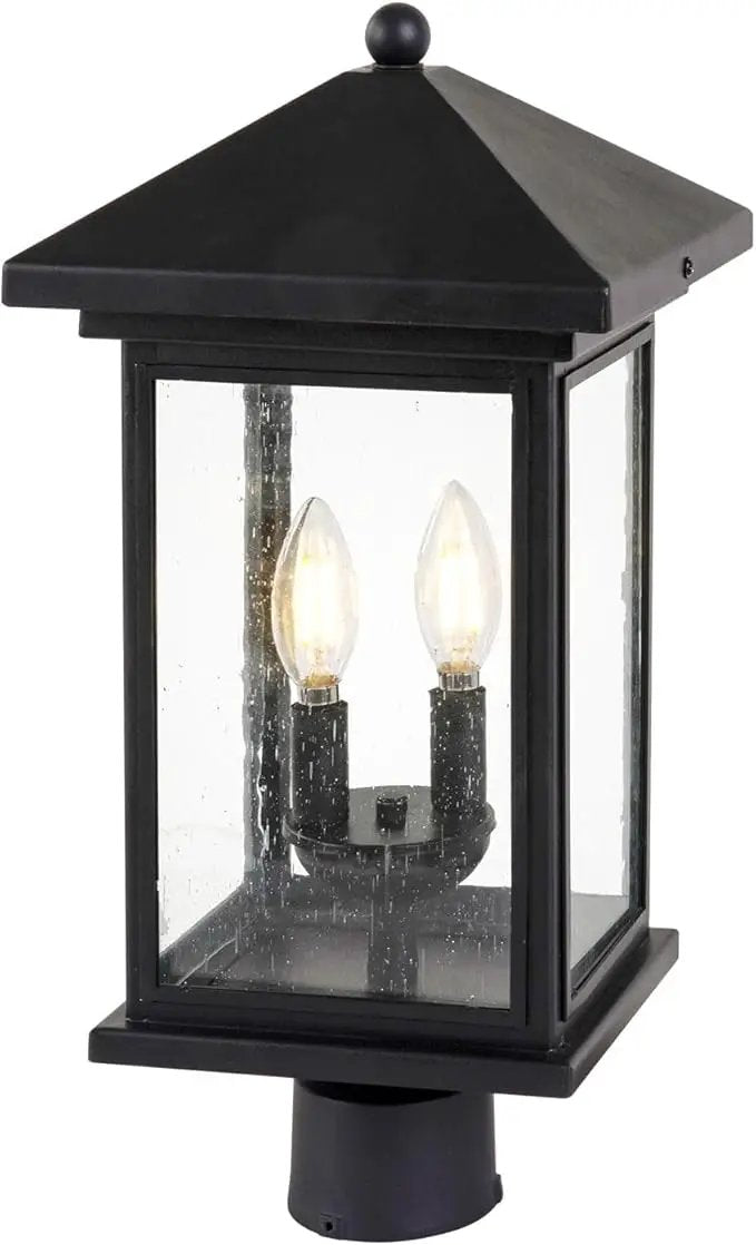 Outdoor Post Light, Waterproof Pole Lantern Lighting Fixture with Tempered Clear Seeded Glass, Matte Black Finish for Outdoors (Large Post Light) by GreenHaven Gardens