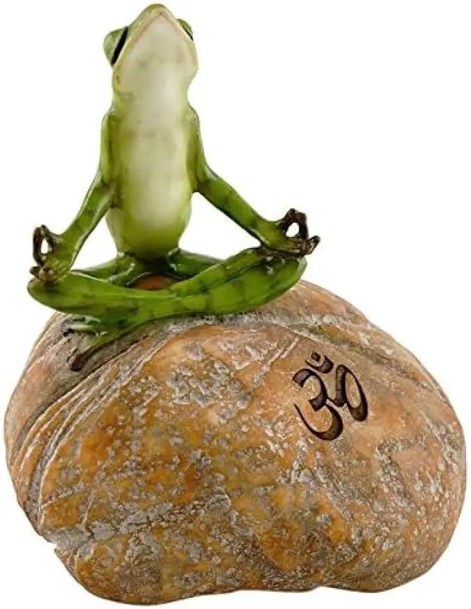 Top Collection Miniature Fairy Garden and Terrarium Statue, Meditating Frog on Rock with Om Symbol by GreenHaven Gardens