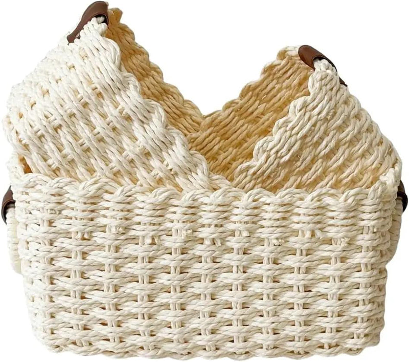 Small baskets for Organizing,Cute woven Storage basket with recycled paper rope for Shelves Bathroom,Little decorative basket,Set of 3 (Beige) by GreenHaven Gardens