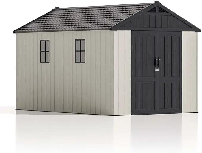 Patiowell 8 x 12 FT Plastic Outdoor Storage Shed with Floor, Resin Shed with Window and Lockable Door for Garden, Backyard, Tool Storage Use, Easy to Install in Beige (Kick-it Shed) by GreenHaven Gardens