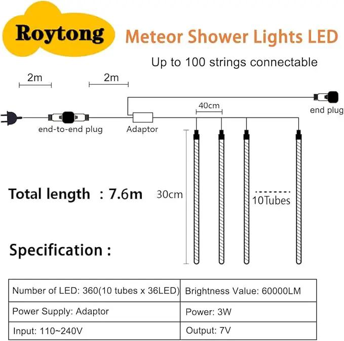 High Brightness 10 Tube 540 LED 20 Inch Meteor Shower Rain Lights Cascading Falling Rain Outdoor Lights for Christmas Roof Eaves Tree Decoration Icicle Raindrop by GreenHaven Gardens