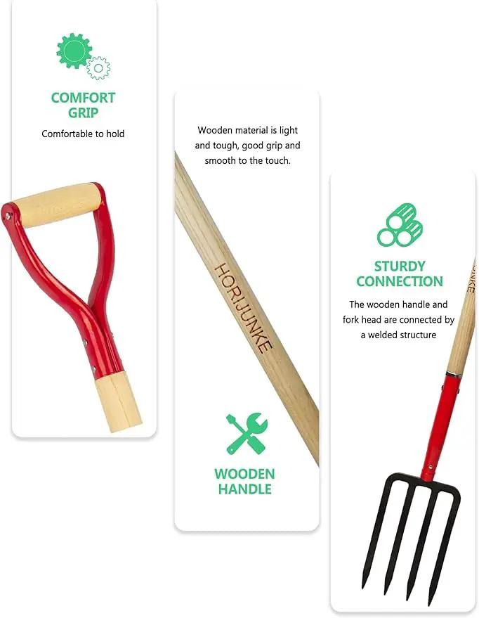 Heavy Duty Garden Fork for Digging, 4 Tines Pitch Fork for Gardening Compost, Garden Pitch Fork with Wooden Handle, 45 Inches-Red by GreenHaven Gardens