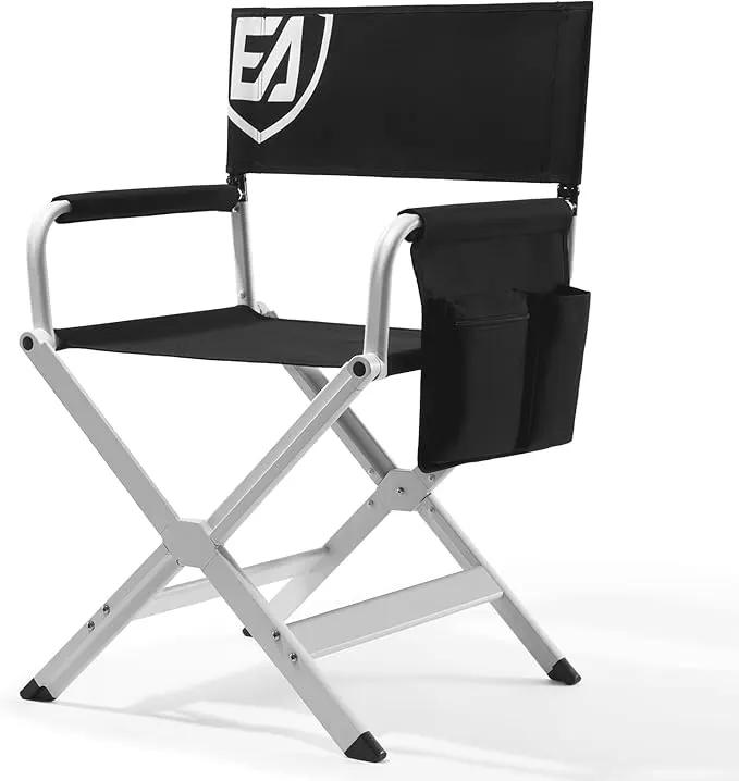 EVER ADVANCED Aluminum Directors Chair, Folding Studio Movie Chairs Camping Event Vendor Chair, 19" Seat Height Black Fabric/White Frame, Support 350lbs by GreenHaven Gardens