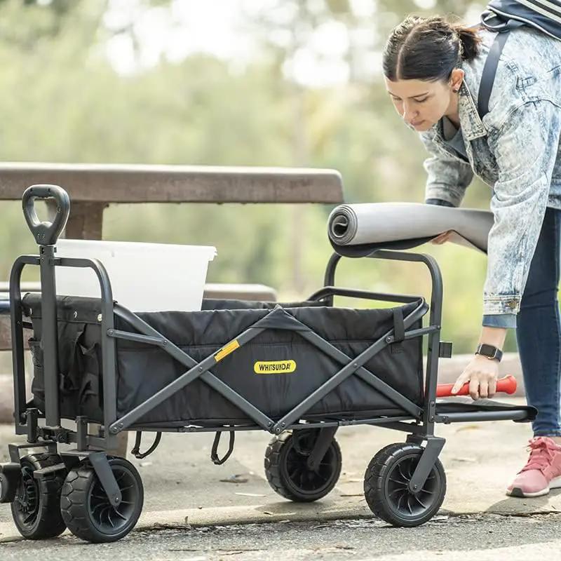 Whitsunday Collapsible Wagon with Tailgate for Camping Outdoor (Dark Grey, No Table) by GreenHaven Gardens