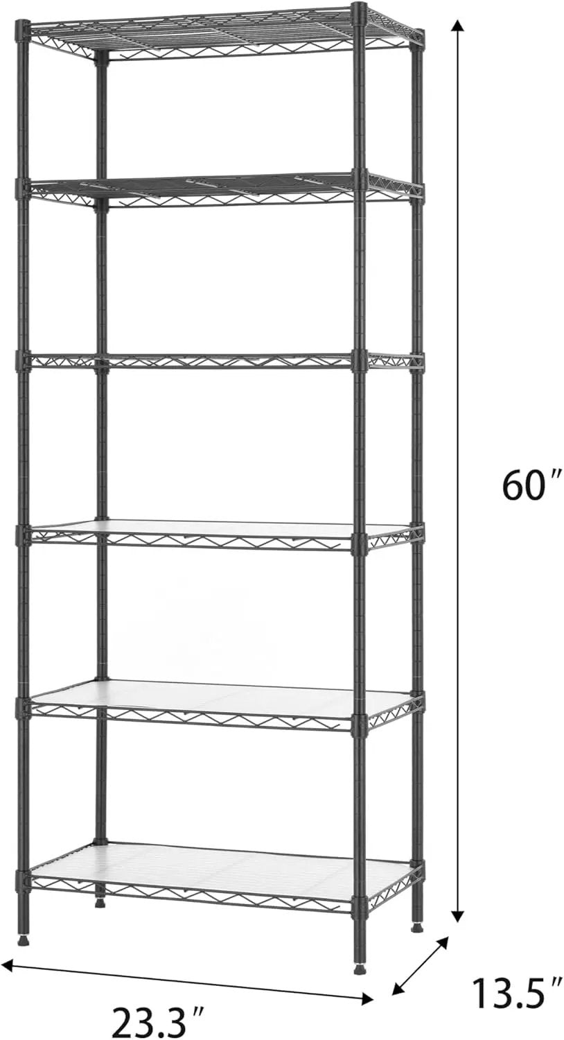 Finnhomy 6-Tier Wire Shelving Unit - Adjustable Steel Wire Rack with 6 Shelves, PE Mat and Stable Leveling Feet, NSF Certified, Black by GreenHaven Gardens