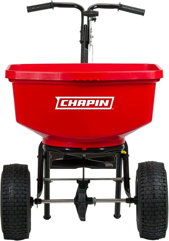 Chapin 8303C Made in the USA 100 lb. Contractor Turf Broadcast Spreader with Enclosed Gears System, Rugged Powder Coated Steel Frame, 12 Inch Tire, Includes Rain Cover and Grate, Red by GreenHaven Gardens
