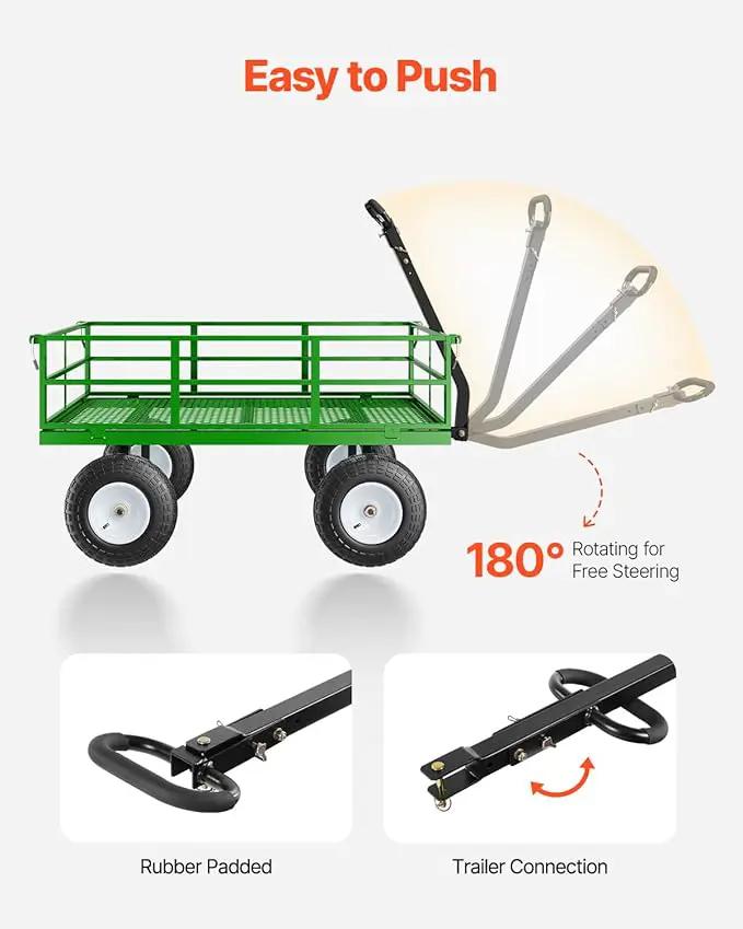 VEVOR 1200 Lbs Steel Garden Cart, Heavy Duty Pullable Garden Wagon Yard Cart, 2 in 1 Outdoor Metal Utility Wagon Yard Trailer with 13" All Terrain Tires, Mesh Removable Sides and 180°Rotating Handle by GreenHaven Gardens
