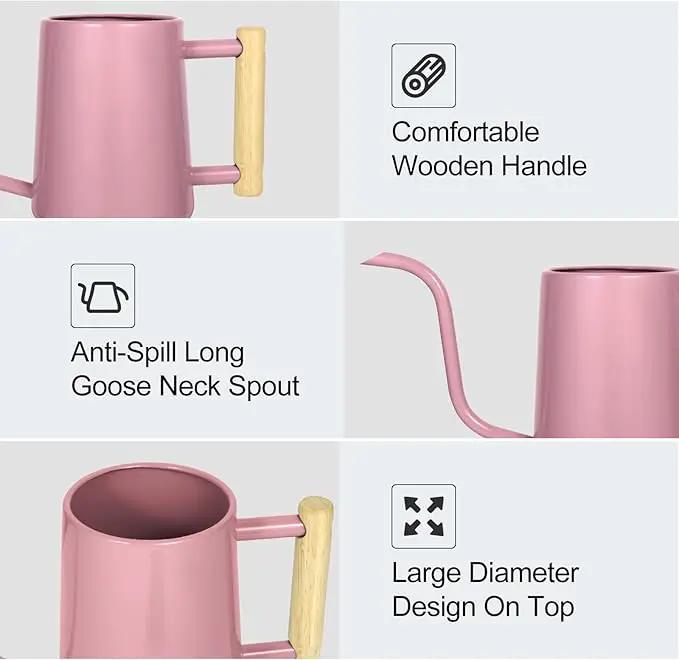 Watering Can Indoor Plants, 35 oz/1000 ml Metal Stainless Steel Watering Can Pot with Long Spout for Indoor House Plants Bonsai Outdoor Garden Flower Decorative (Pink) by GreenHaven Gardens