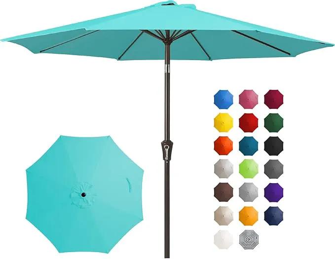 JEAREY 10FT Outdoor Patio Umbrella Outdoor Table Umbrella with Push Button Tilt and Crank, Market Umbrella 8 Sturdy Ribs UV Protection Waterproof for Pool, Garden (Turquoise) by GreenHaven Gardens