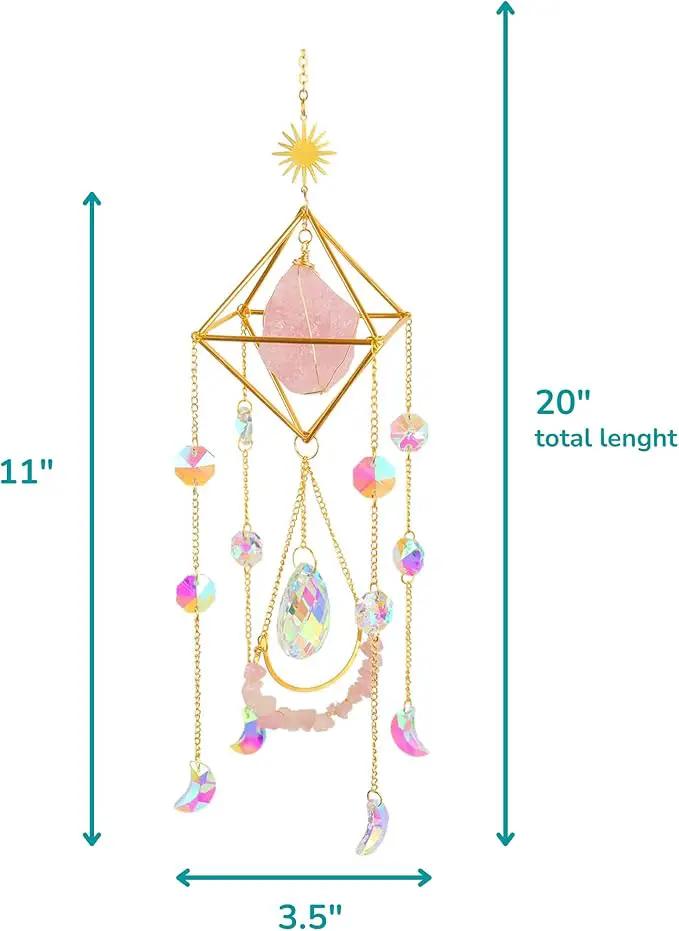 Crystal Suncatcher Rose Quartz, Spiritual, Sun Catcher Hanging for Windows, Rainbow Maker, Crystal Indoor Garden Home Decor, Natural Gemstone Boho Decor (Rose Quartz) by GreenHaven Gardens