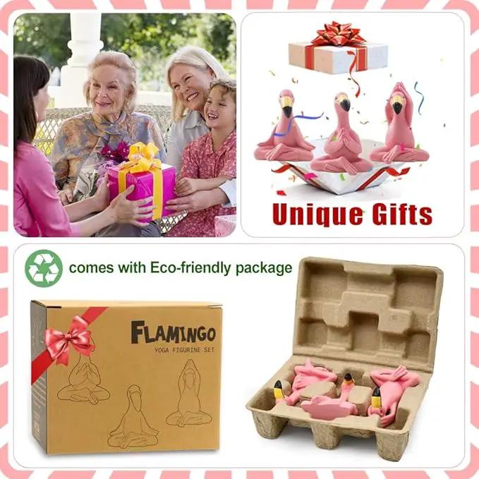Goodeco 2.4" Mini Yoga Flamingo Figurines - Tiny Gifts Whimsical Kawaii Pink Flamingo Desk Decor, Set of 3 Fairy Garden Lawn Statues, Flamingo Gifts for Women/Mom/Grandma/Girls by GreenHaven Gardens