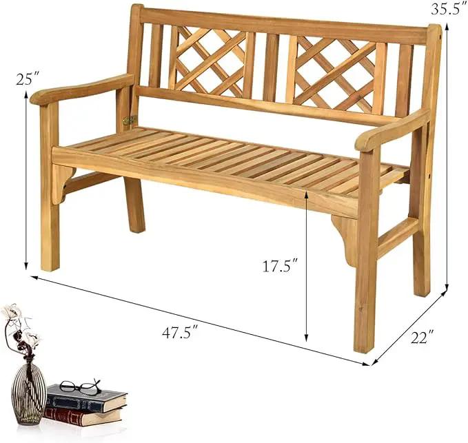 Giantex 4 Ft Foldable Outdoor Bench, Acacia Wood Outside Loveseat with Curved Backrest and Armrest, 705Lbs Weight Capacity, Garden Bench for Patio, Park, Porch, Balcony by GreenHaven Gardens