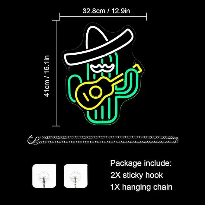 WLHOPE Cactus Neon Sign Cowboy Hat Neon Signs Green Led Neon Signs for Wall Decor, Guitar Cactus Neon Led Signs USB Anime Neon Light for Bedroom Game Room Kids Room Home Bar Party Shop Gift by GreenHaven Gardens