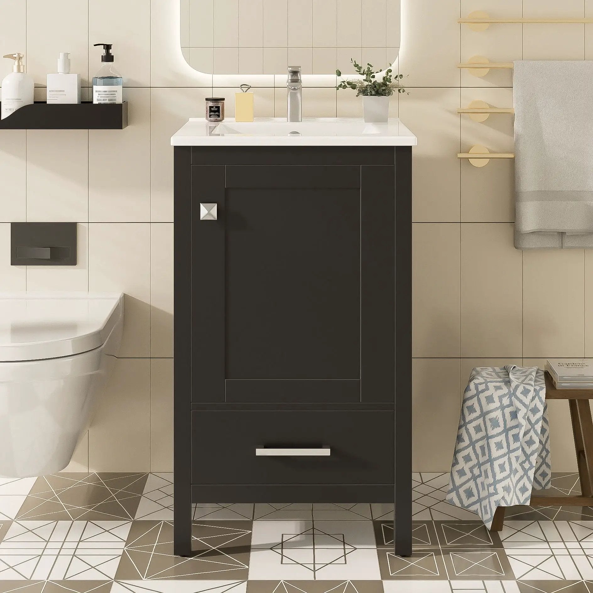 Bathroom Vanity With Ceramic Sink, Soft Close Drawers, Door Organizer, Divider Drawer, Adjustable Foot Pads by HouseOfZazla