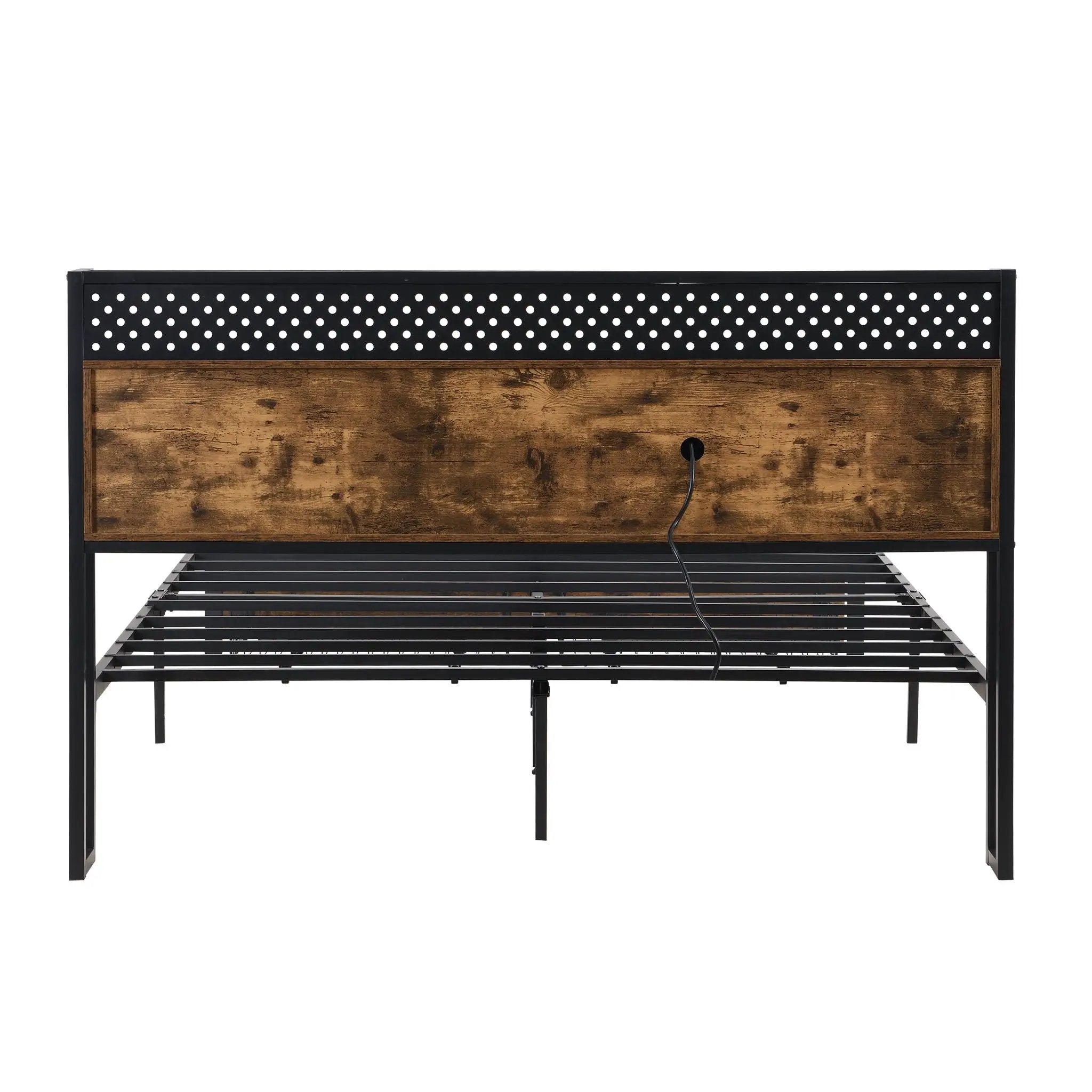 Modern Metal Platform Bed Frame With Wooden Headboard, USB Charging Station, Storage Drawers by Unique Piece Furniture
